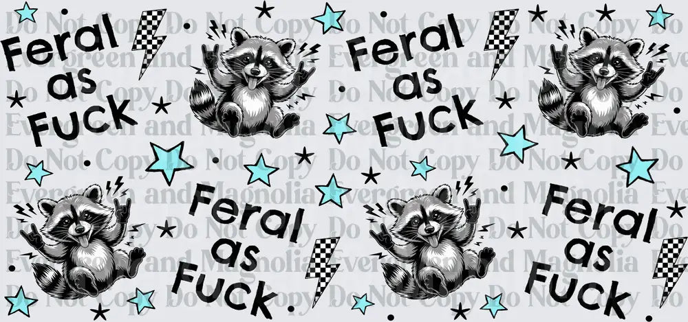 Feral As Fuck Raccoon Rock On Lightning Stars Pattern