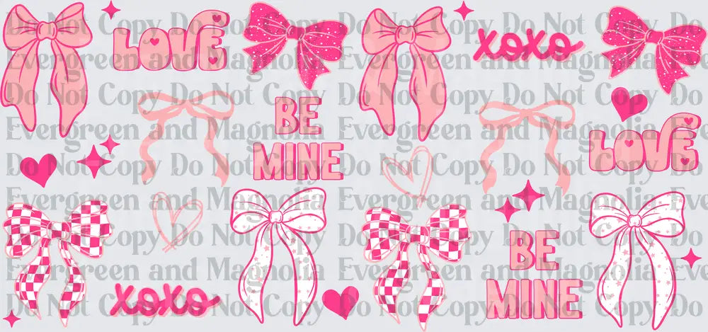 Pink Coquette Bows Hearts XOXO Love Be Mine Valentine