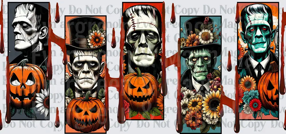 Five Panel Frankenstein Monster Halloween Pumpkin Floral
