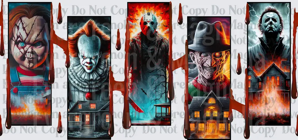 Classic Horror Villains Five Panel Blood Drip Collage