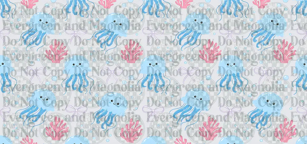 Cute Kawaii Jellyfish Pink Coral Bow Bubble Repeat Pattern