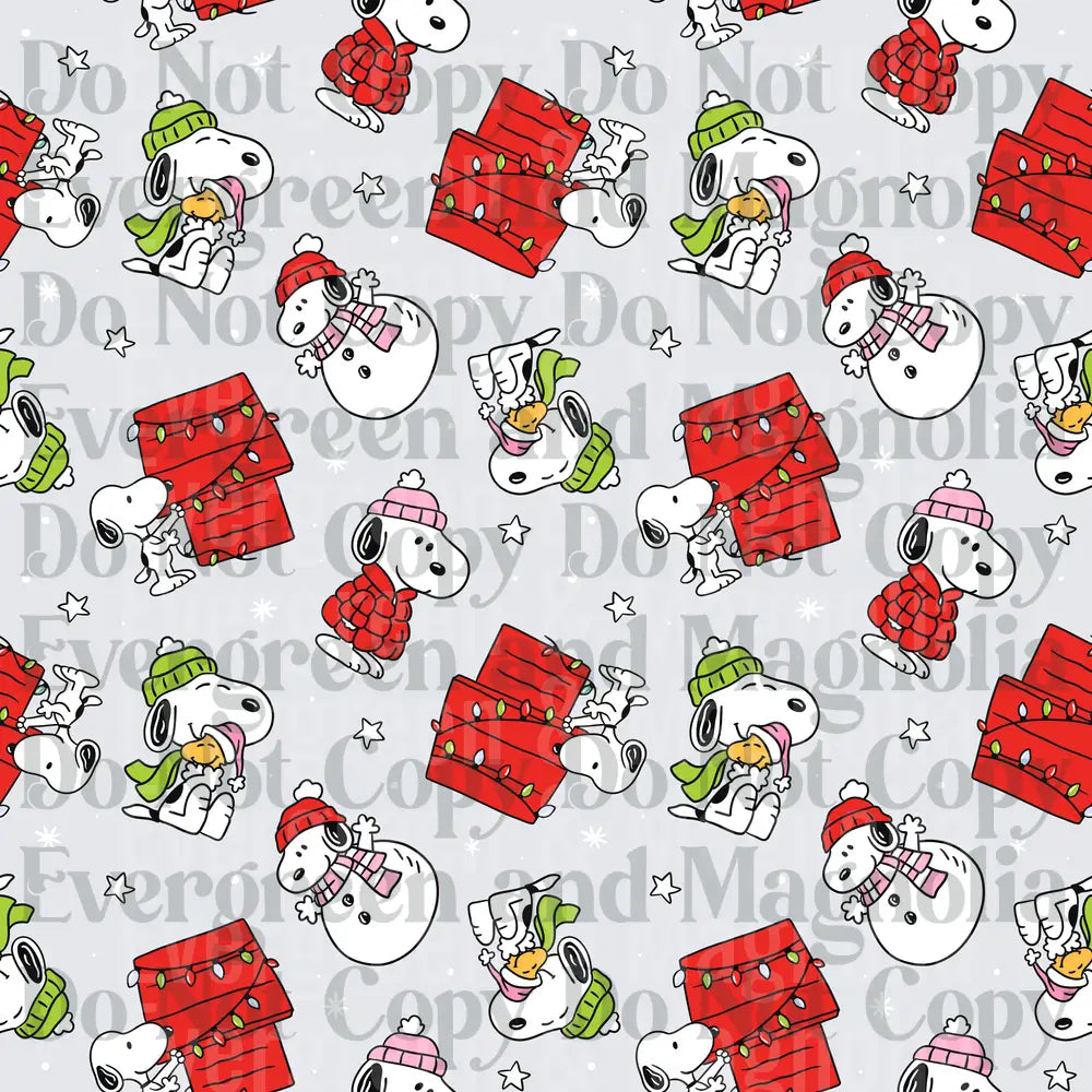 Christmas Beagle & Bird Holiday Pattern with Dog House