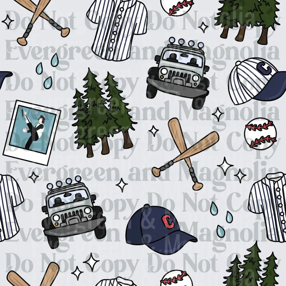 Baseball Jeep Pine Trees Jersey Cap Seamless Pattern