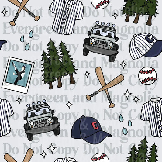 Baseball Jeep Pine Trees Jersey Cap Seamless Pattern