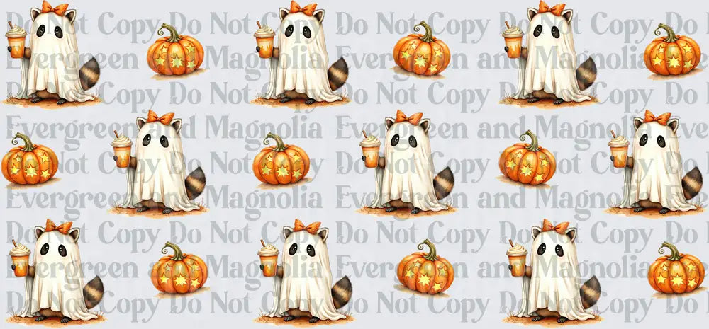 Raccoon Ghost Bow Pumpkin Spice Latte Halloween Pattern