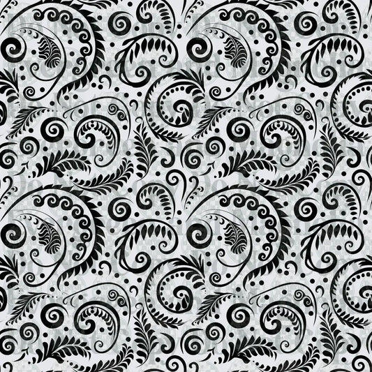 Black and White Swirling Paisley Floral Seamless Pattern