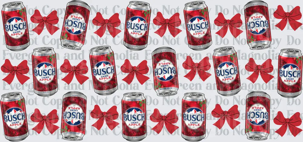 Busch Light Apple Cans Christmas Red Bows Pattern