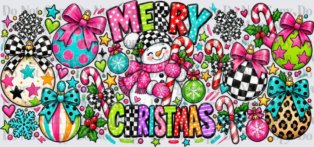 Merry Christmas Snowman Colorful Ornaments Bold Festive