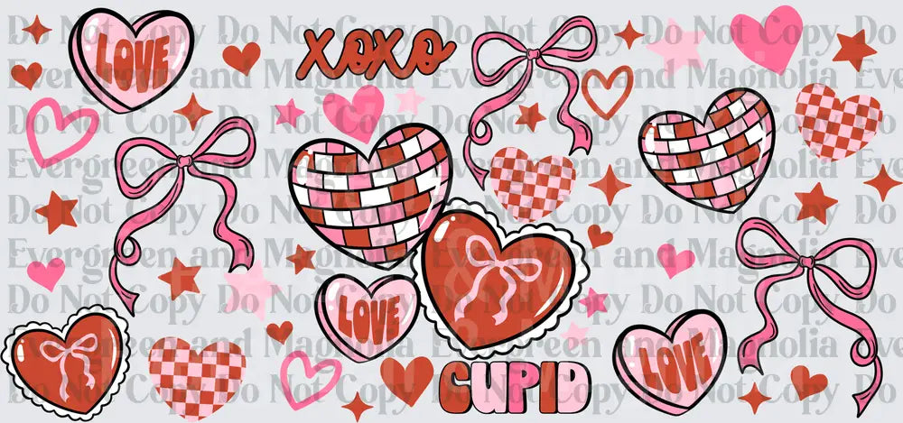 Valentine XOXO Cupid Love Hearts Bows Disco Ball Gang Sheet