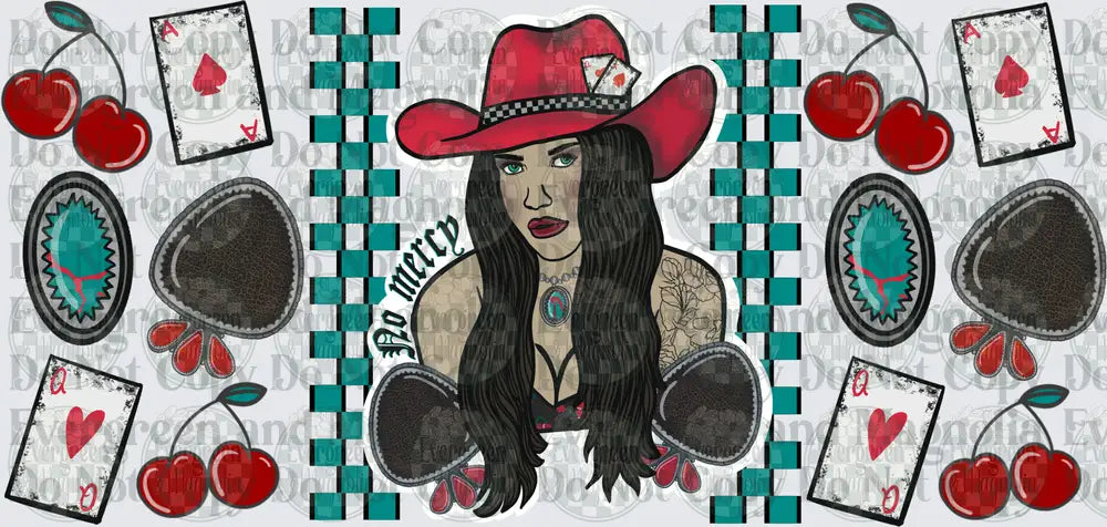 No Mercy Cowgirl Boxing Gloves Playing Cards Cherries