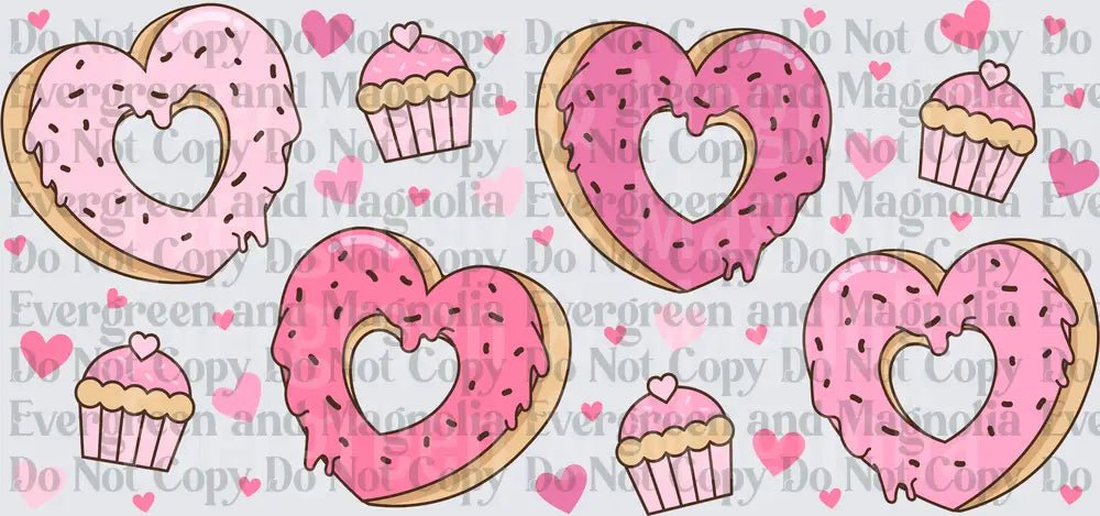 Valentine Heart-Shaped Donuts and Cupcakes with Sprinkles