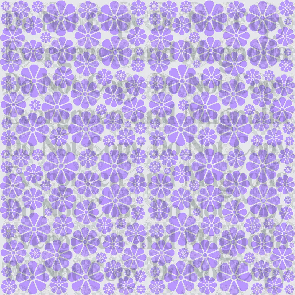 Purple Retro Daisy Floral Repeat Pattern on White