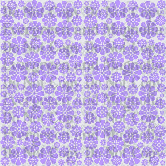 Purple Retro Daisy Floral Repeat Pattern on White