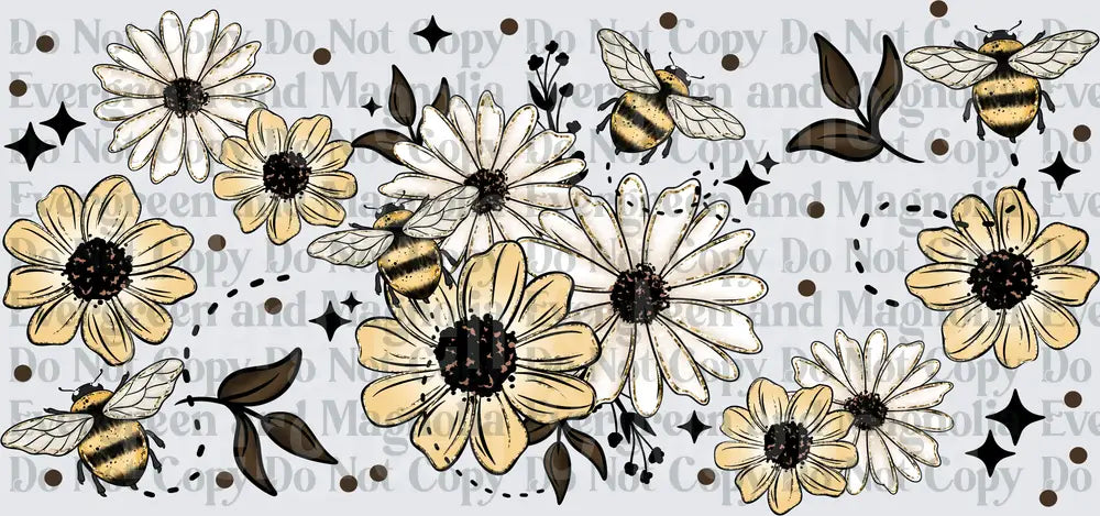 Vintage Bees and Daisies Floral Garden Design