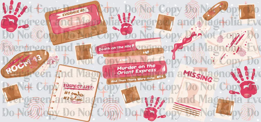 Murder Mystery Evidence Collage Pink True Crime Elements