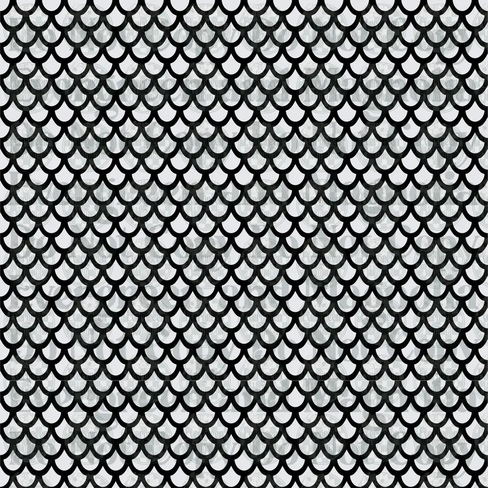 Black and White Fish Scale Mermaid Pattern