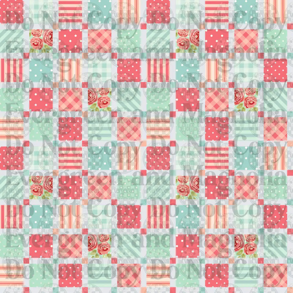 Shabby Chic Patchwork Quilt Pattern Pink Mint Roses
