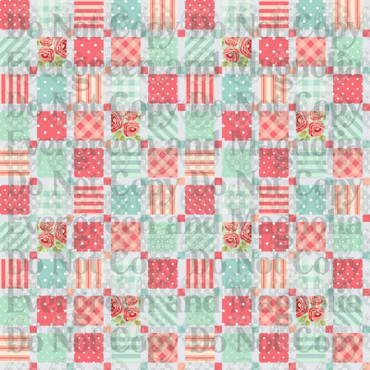 Shabby Chic Patchwork Quilt Pattern Pink Mint Roses