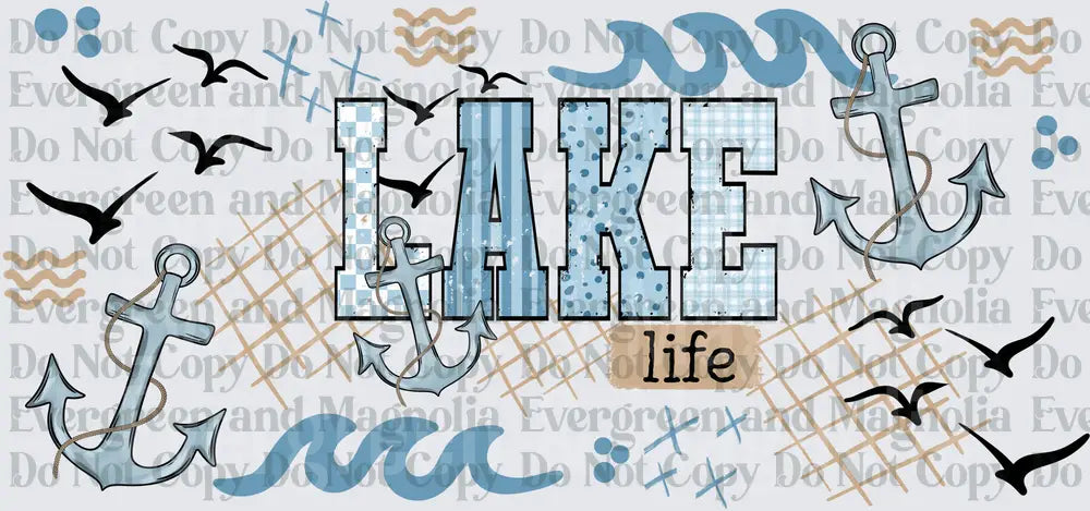 Lake Life Patchwork Anchor Waves Seagulls Design
