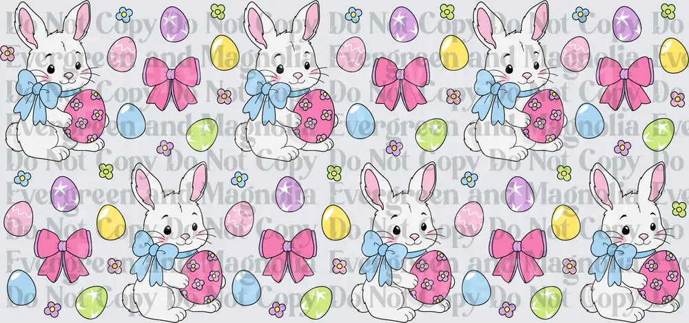 Cute Easter Bunny with Pink Floral Egg and Colorful Eggs