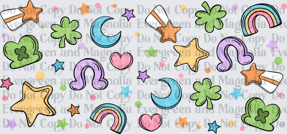 Pastel Lucky Charms Symbols Rainbows Stars Hearts Clovers