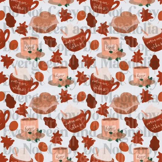 Autumn Vibes Hygge Cozy Fall Pattern Cinnamon Rolls Leaves