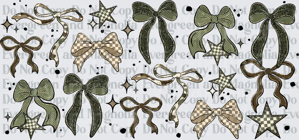 Sage Green Checkered Bows and Stars Coquette Collection