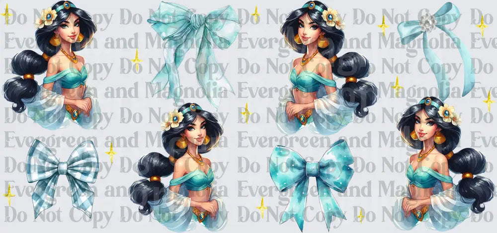 Arabian Princess with Teal Bows and Gold Sparkles