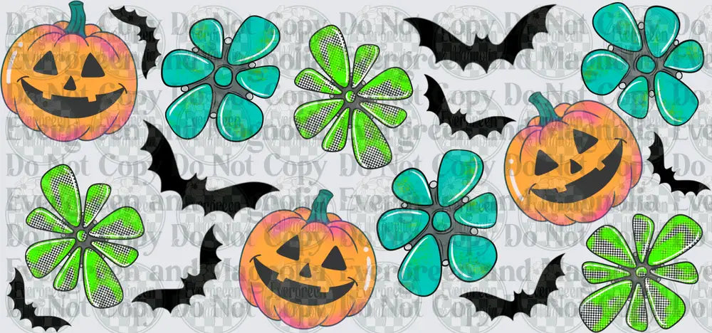 Halloween Jack-O-Lanterns Bats Retro Flowers Pattern