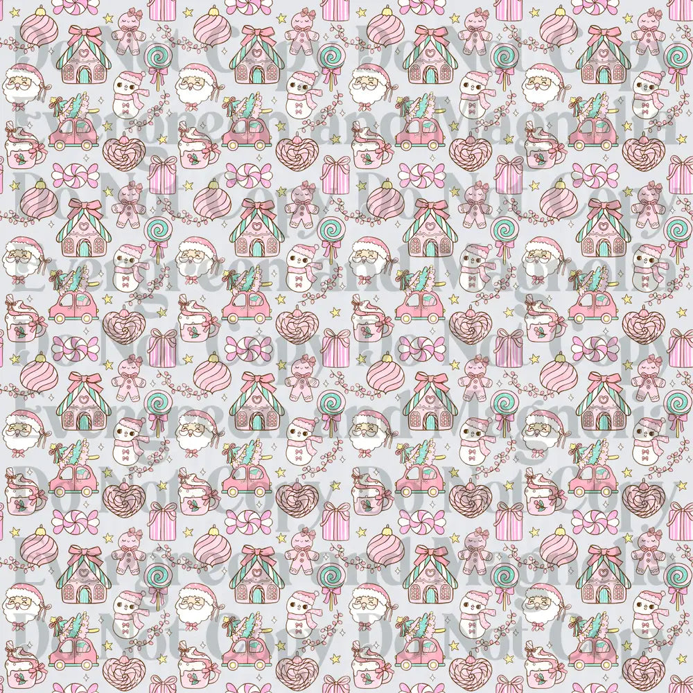 Pastel Pink Kawaii Christmas Pattern Santa Candy Seamless