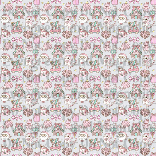 Pastel Pink Kawaii Christmas Pattern Santa Candy Seamless