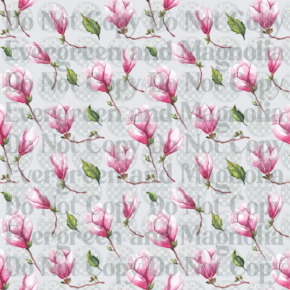 Watercolor Pink Magnolia Blooms Seamless Floral Pattern