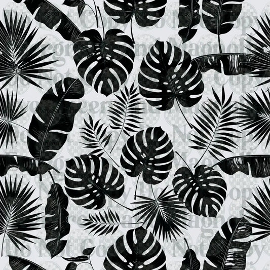 Black and White Tropical Leaves Pattern