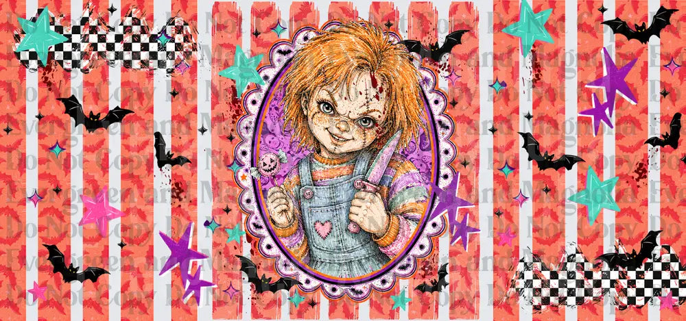 Killer Doll with Knife Halloween Spooky Stripe Wrap