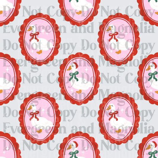 Christmas Geese Cameo Pattern Red Bow Santa Hat Pink