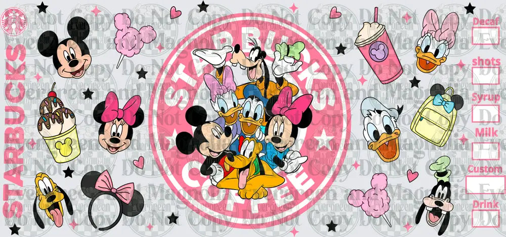 Pink Coffee Cup Wrap Classic Cartoon Characters Collage