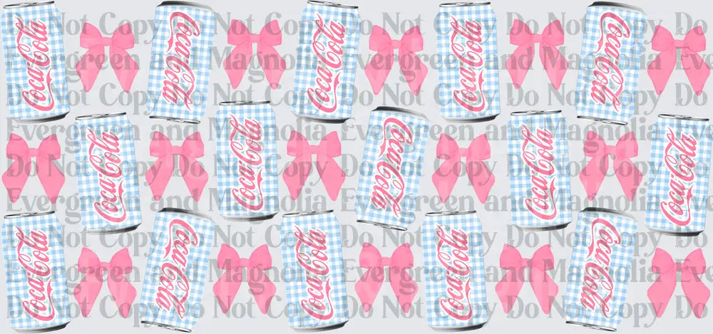 Coquette Pink Bow Soda Can Blue Gingham Pattern