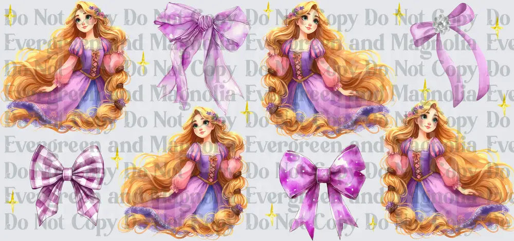 Long Hair Princess Purple Gown Bows Watercolor Clipart