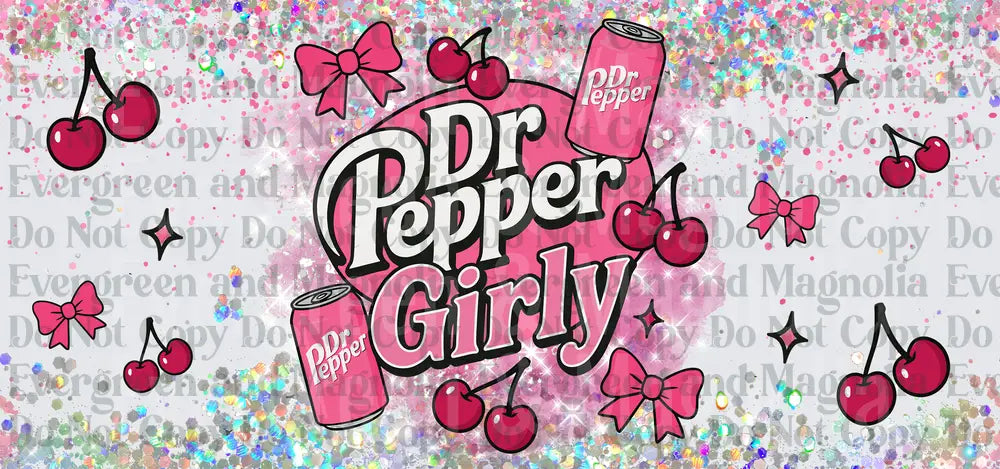 Dr Pepper Girly Pink Cans Cherries Bows Glitter Design