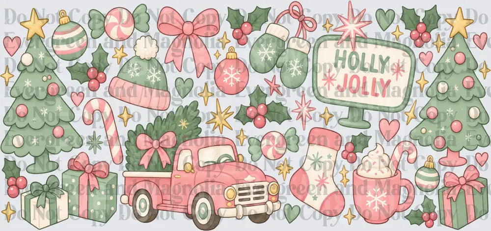 Holly Jolly Pink and Green Christmas Elements Bundle