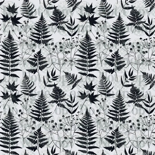 Black and White Botanical Fern Silhouette Seamless Pattern
