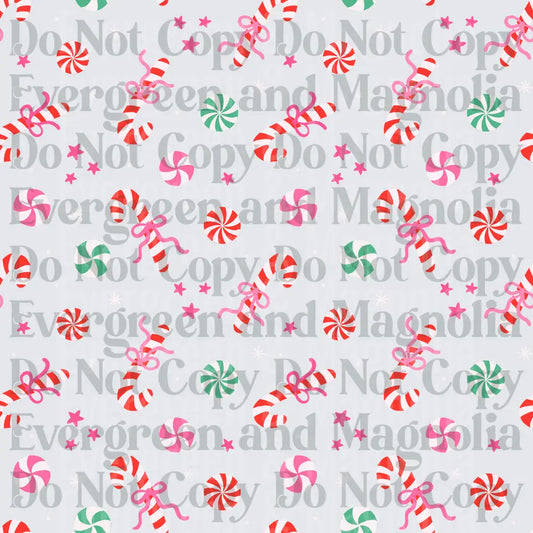 Christmas Candy Canes Peppermint Swirls Pink Stars Pattern