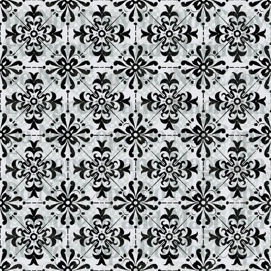 Black and White Floral Damask Tile Pattern