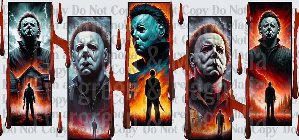 Masked Slasher Horror Icon Five Panel Blood Drip Collage