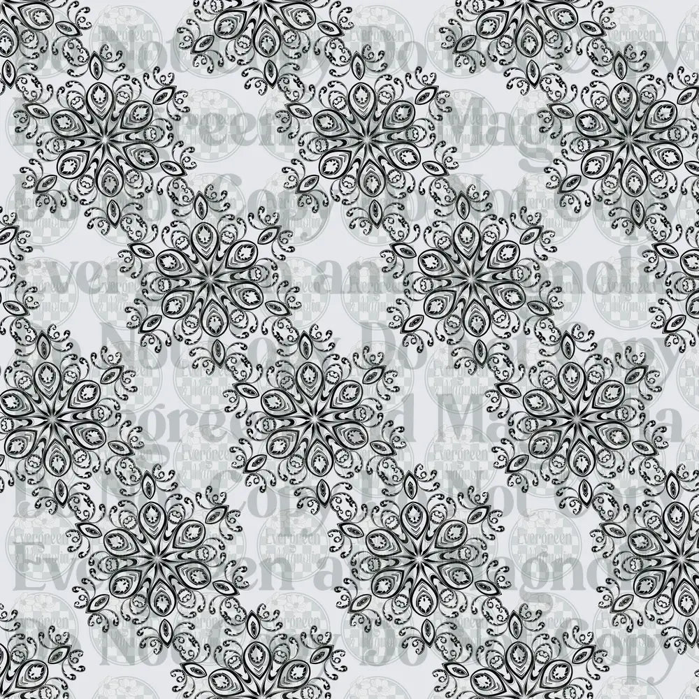 Black White Mandala Snowflake Seamless Pattern