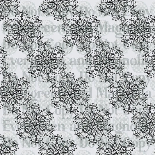 Black White Mandala Snowflake Seamless Pattern