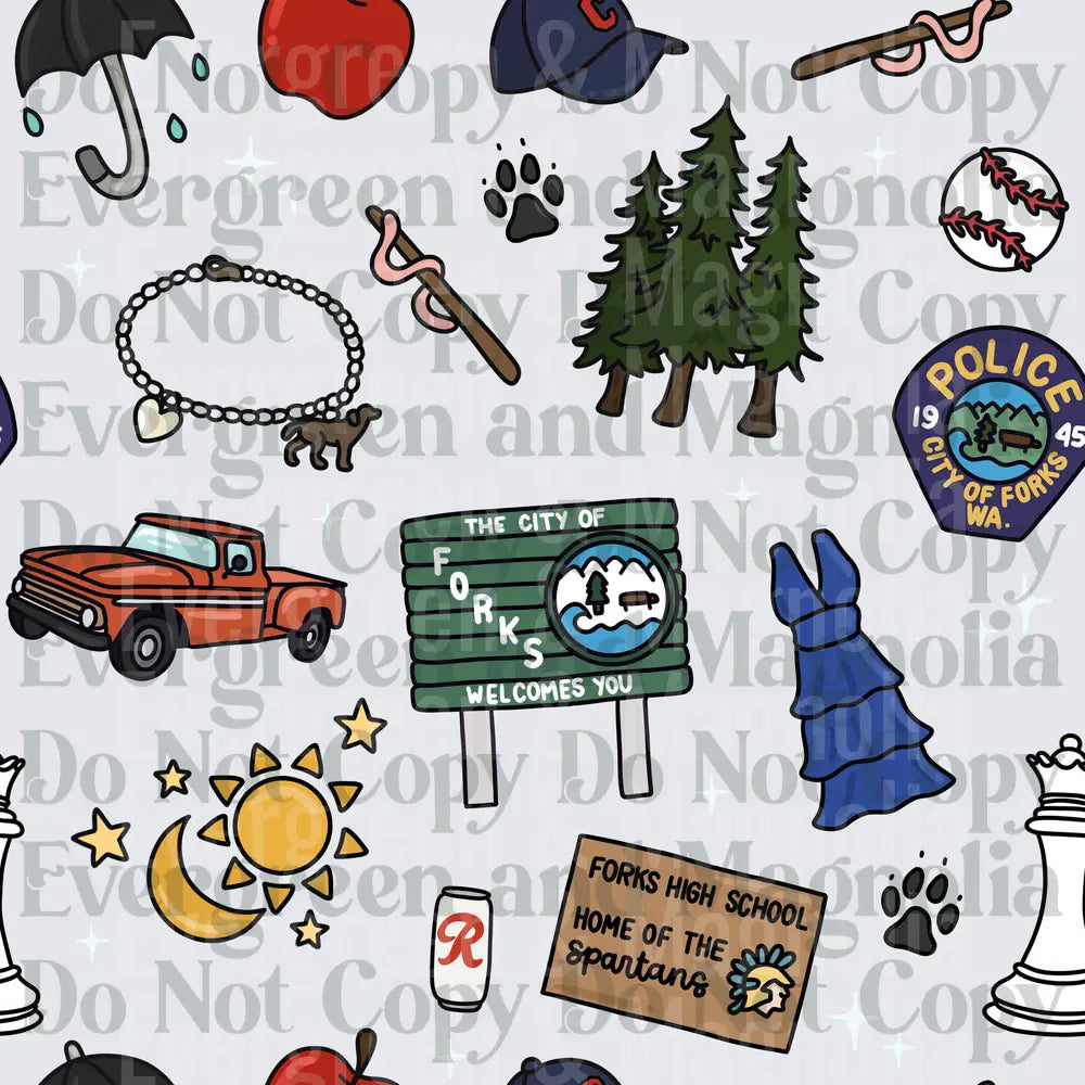 Forks Washington Twilight Fan Icons Pattern – Evergreen & Magnolia