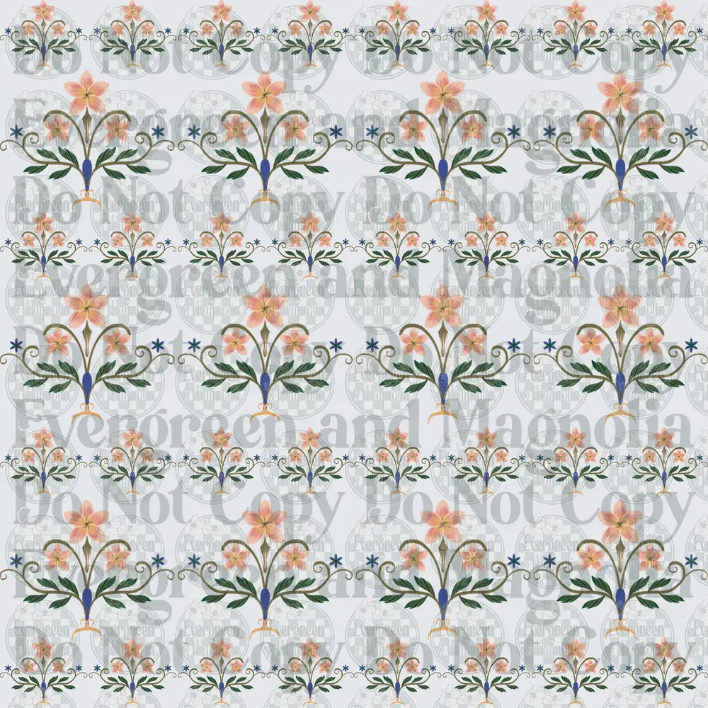 Vintage Botanical Floral Repeat Pattern Pink Blue Green