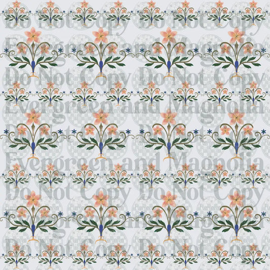 Vintage Botanical Floral Repeat Pattern Pink Blue Green