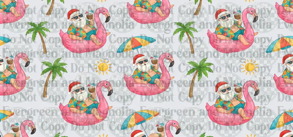 Tropical Santa Flamingo Float Hawaiian Shirt Pattern